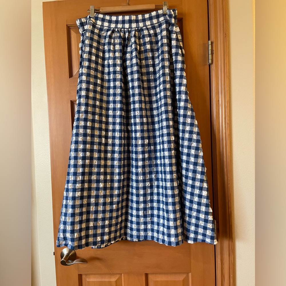 WRAY NYC Blue & White Checkered A-Line Skirt